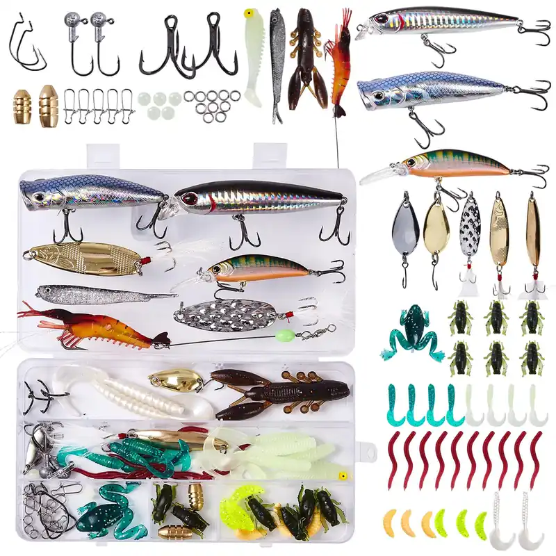 Fishing Lures – 73PCS Fishing Tackle Kit with Tackle Box, Bass Fishing Lures Set for Freshwater Bass & Trout, Crankbaits, Frogs, Soft Plastic Worms, Spinnerbaits, Jigs – Multi-Species Fishing Gear