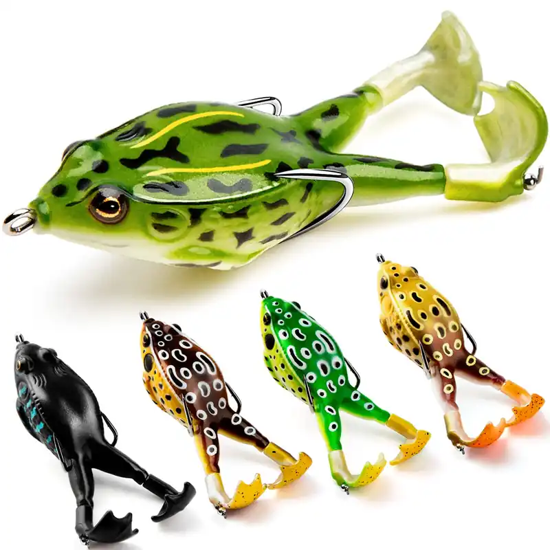 Topwater Frog Lure Bass Trout Fishing Lures Kit Set Realistic Prop Frog Soft Swimbait Floating Bait with Weedless Hooks for Freshwater Saltwater(Pack of 5)