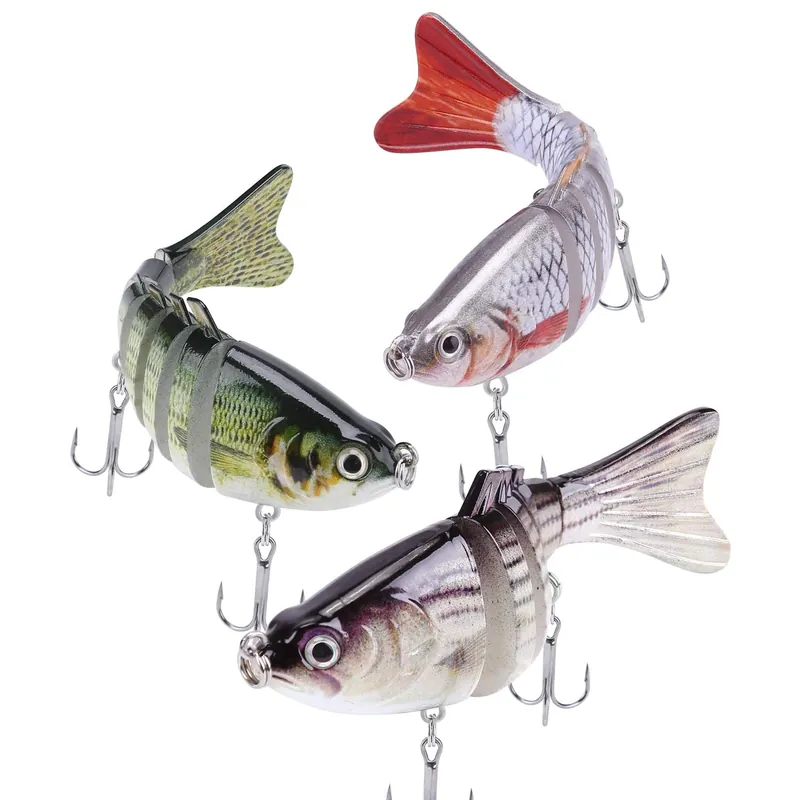 Lifelike Fishing Lures for Freshwater and Saltwater Angling – Realistic Trout and Bass Lures with Segmented Bodies, Rustproof Dual Treble Hooks and Integrated Gravity Ball for Diving (3 Pk)