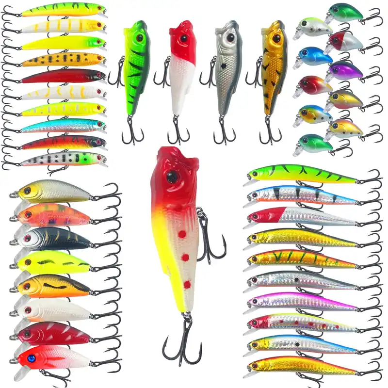 LUREBITE 43PCS Bass Fishing Lures Kit Set Topwater Hard Baits Minnow Crankbait Pencil VIB Swimbait for Bass Pike Fit Saltwater and Freshwater