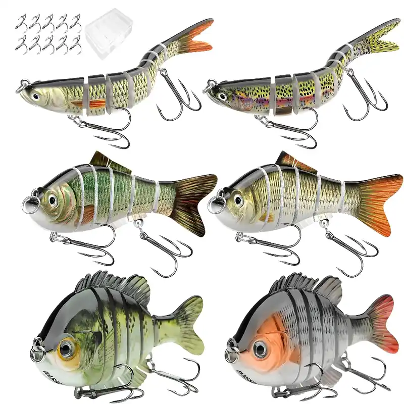 6 Pcs Fishing Lure Set with Durable Hard Plastic Tackle Box Bass Trout Saltwater Freshwater Fishing Lures Slow Sinking Lifelike Jointed Swimbait for Beginner & Pro Anglers