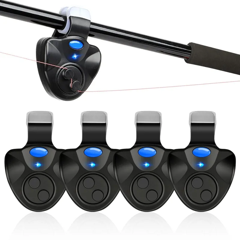 Linkstyle Fishing Bite Alarms, 4PCS Electronic Fish Bite Indicator, Fish Pole Clip On Alert Bells with Lights for Night Fishing