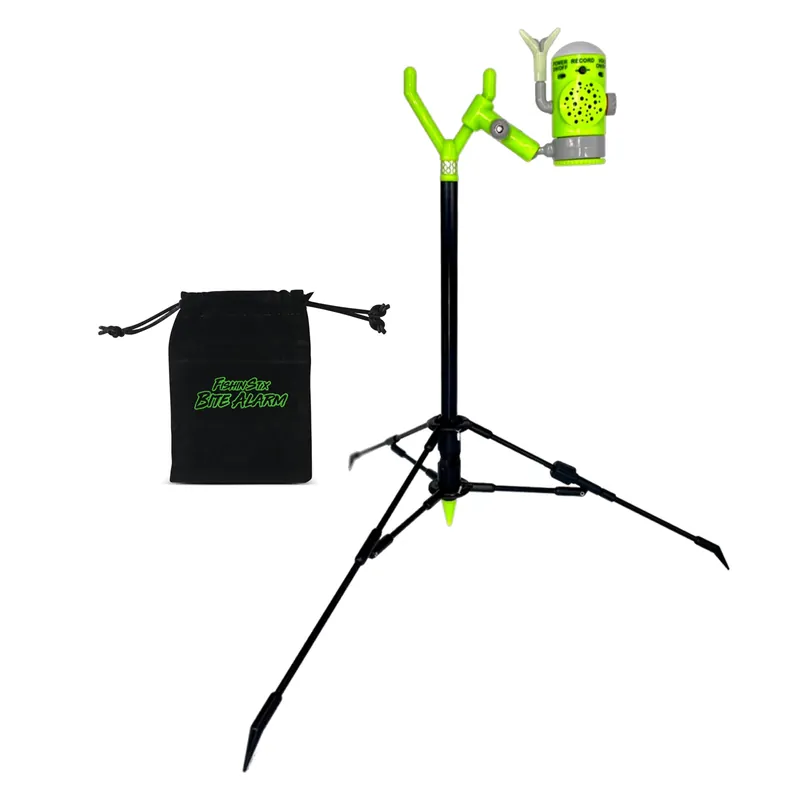 Fishin’ Stix Ready to Fish Kit - Telescoping Rod Holder Sand Spike with Tripod and Bite Alarm. Fishing Alarm System for Bank Fishing, Rocks, Docks & Night Use. 12"–30" Pole Stand, 50 lb+ Capacity