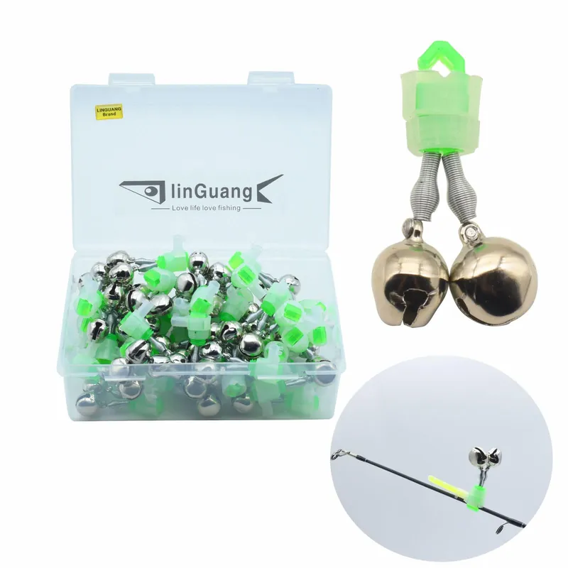 linguang 40 pcs Fishing Pole Copper Catfish Bells Clamp on for Rods Tips ,Screw in/Thread on/Clip on Poles with Fishing Glow Sticks ,Fishing Strike Alert Glow Stick Bite Alarm(40pcs Fishing Bells)