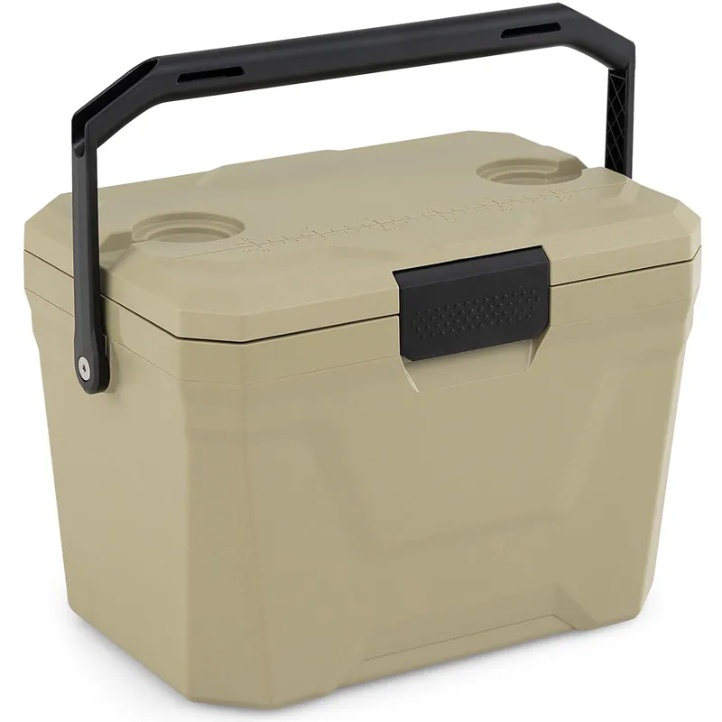 COSTWAY 21 QT Insulated Portable Cooler, Hard Shell Ice Chest w/ 2 Cup Holders, Bottle Opener, Drain Plug, 3-Day Ice Retention, Outdoor Leak-Proof Dry Box for Beach, Camping, Fishing, Picnic, Tan