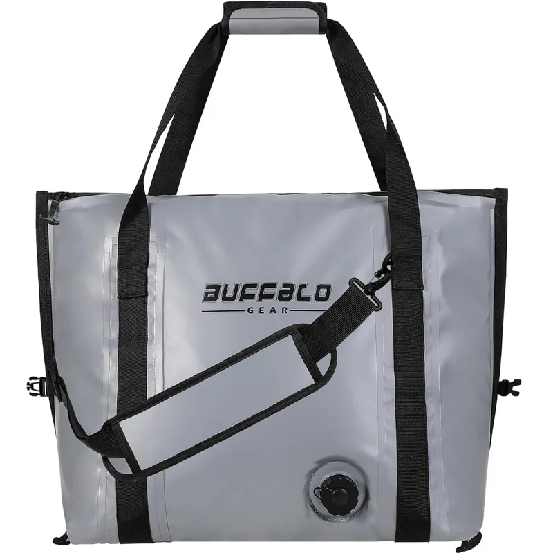 Buffalo Gear Insulated Fish Cooler Bag Flat Bottom,26L Waterproof Fish Kill Bag,Small Fishing Bag Leakproof Fish Cooler (Gray)