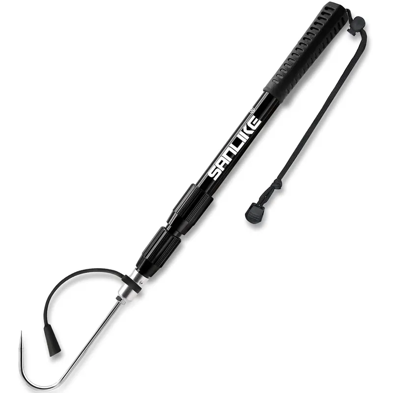 SANLIKE Telescopic Fish Gaff with Stainless Sea Fishing Spear Hook Tackle, Soft Rubber Handle Aluminium Alloy Pole for Saltwater Offshore Ice Tool