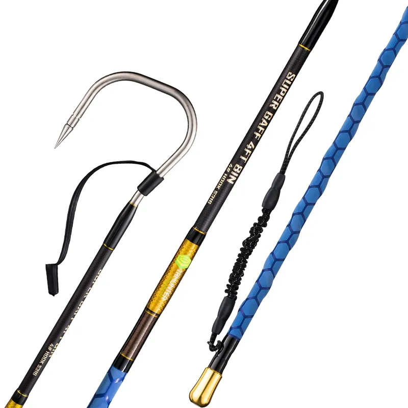 TRHUNTER Carbon Fiber Fishing Gaff Saltwater Fish Gaff with S316 Stainless Steel Fishing Hook (Blue Gaff - 4‘8‘‘ - 4‘‘ Hook)