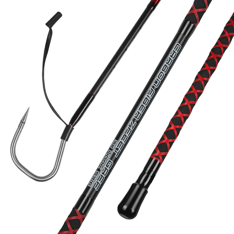FISHAPPY Fishing Gaff Saltwater Fish Gaff with S316 Stainless Steel Fishing Hook Carbon Fiber Fishing Gaff 4‘8‘‘/ 7‘ (7‘ Gaff - 3‘‘ Hook)