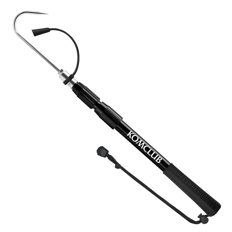 KOMCLUB Telescopic Fishing Gaff with Super Sharp Spear Hook Lightweight Hand Fish Gaff with Soft Rubber Nonslip Handle and Lanyard for Freshwater Offshore Fishing Boating and Outdoors (47.24")