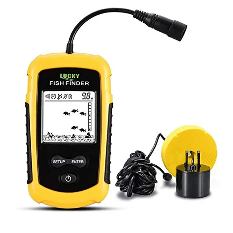 LUCKY Kayak Handheld Fish Finder Sonar LCD Wired Fish Finder Transducer Boat Water Depth Finders Display FF1108-1