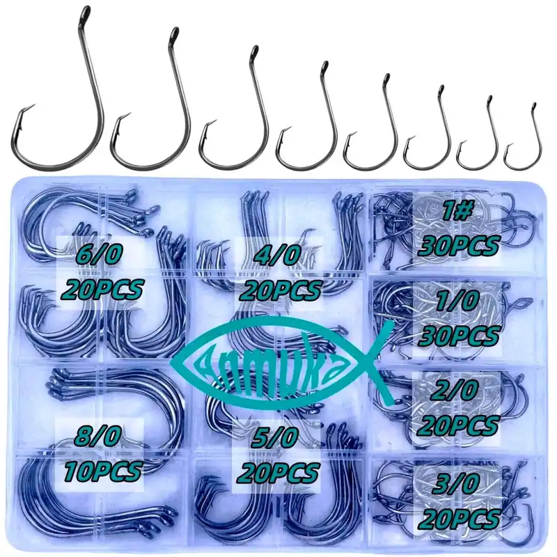 Circle Hooks Fishing Hooks 2X Strong 170PCS/Box 220PCS/Box Octopus Catfish Fish Bulk Fishing Hooks Set Saltwater Freshwater Gear Equipment 1 1/0 2/0 3/0 4/0 5/0 6/0 8/0(BLACK-170PCS)