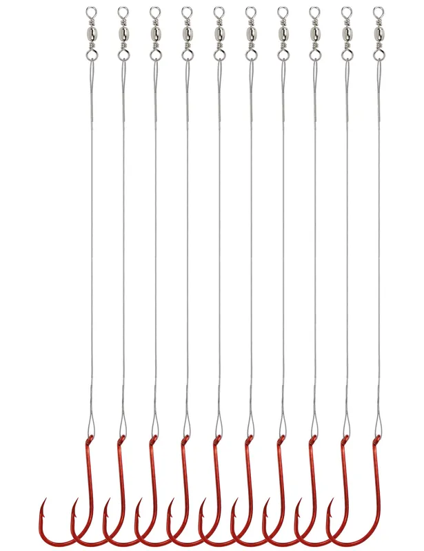 Avlcoaky Fishing Hooks with Steel Wire Leader, 50pcs Octopus Catfish Hooks Pre-Rigged Anti-Bite Stainless Steel Trace for Toothy Fish, Saltwater High Carbon Steel Circle Trout Hooks for Shark, Walleye
