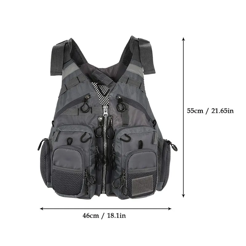 Fly Fishing Vest Fishing Safety Life Jacket for Swimming Sailing Boating Kayak Floating Multifunction Breathable Backpack for Men and Women Kayak Vest Swim Vest (Deep Gray,with Foam)