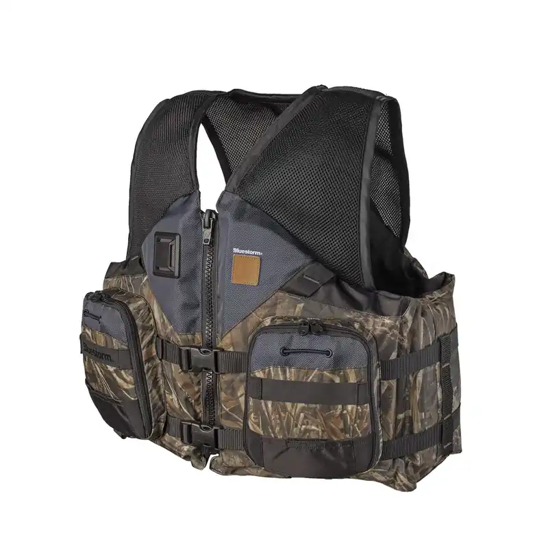 BLUESTORM Sportsman Life Jacket PFD for Adults - US Coast Guard (USCG) Approved Type 3 Life Vest Preserver for Fishing, Kayaking, & More (Max5 Camo, L/XL)