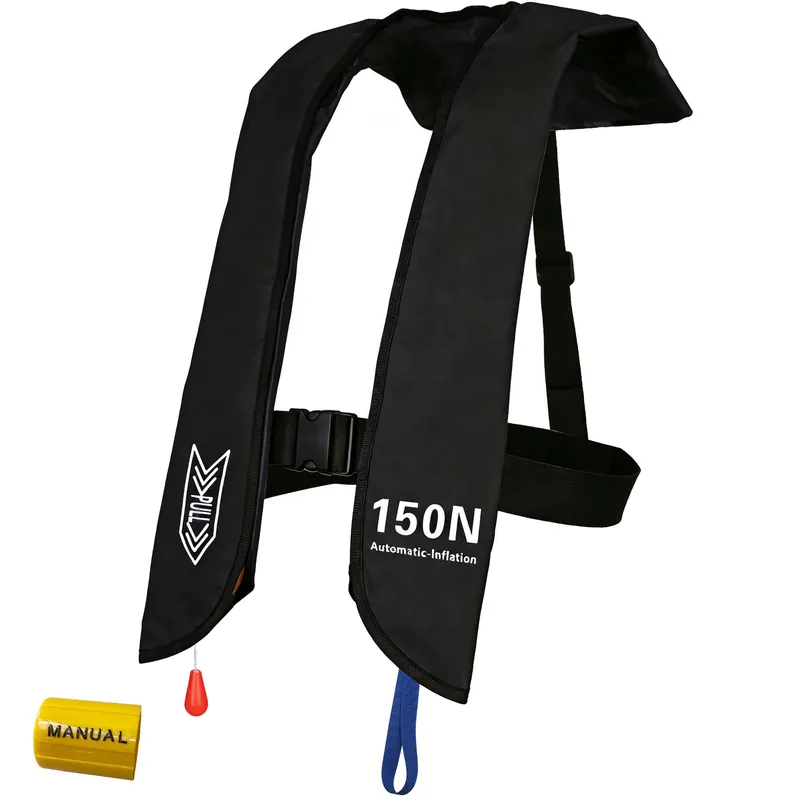 Inflatable Life-Jacket for Adults Life-Vest Inflation-PFD with Whistle Automatic & Manual Lightweight Supports up to 300 lbs for Kayaking Fishing Boating (PureBlack-Color)