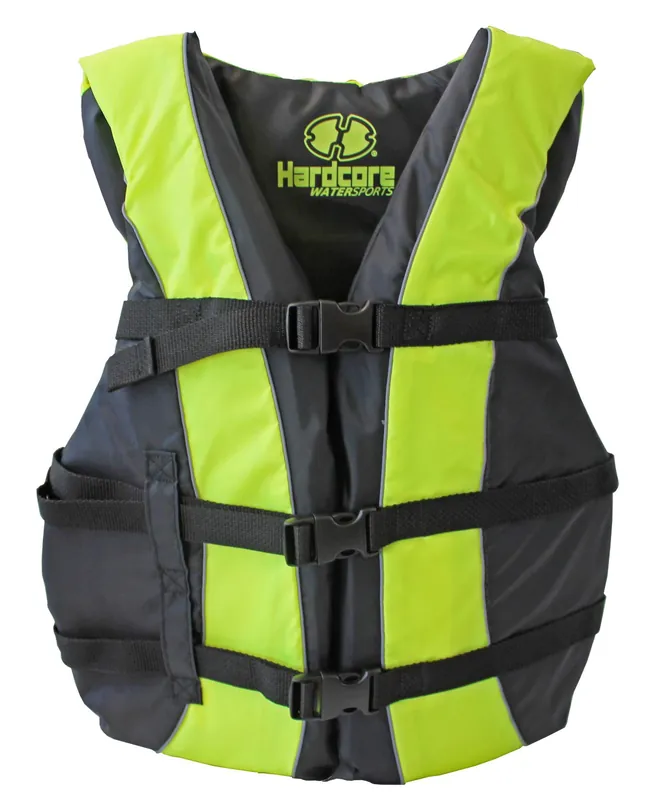 Hardcore Life Jacket Paddle Vest; Coast Guard Approved Type III PFD Life Vest Flotation Device; Jet ski, Wakeboard, Kayak; Ideal Extra Life Jacket for Your Pontoon Boat Neon Yellow (.Adult Universal)