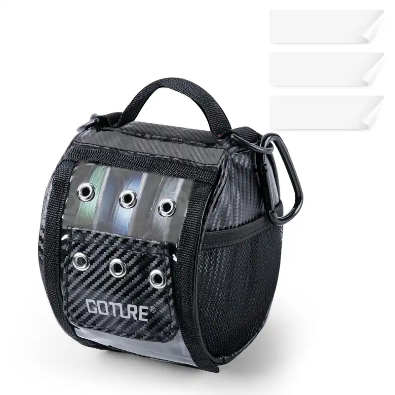 Goture 3 Outlet Holes Fishing Line Storage Bag, Clear View Window Fishing Line Case, Removable Divider Fishing Line Organizer, Water-resistant Surface, Tangle-free Leader Line Spool Bag