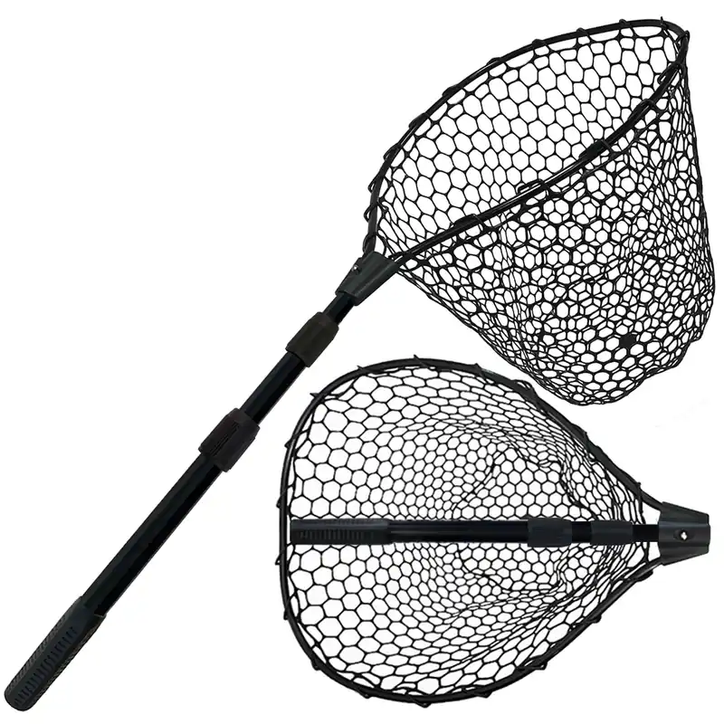 SEASPRO Black Telescoping Fishing Net Aluminum Alloy Rubber Fish Net - Adjustable Length Lightweight Foldable Fishing Gear and Large Fishing Net with Handle Collapsible Extendable Fishing Accessories