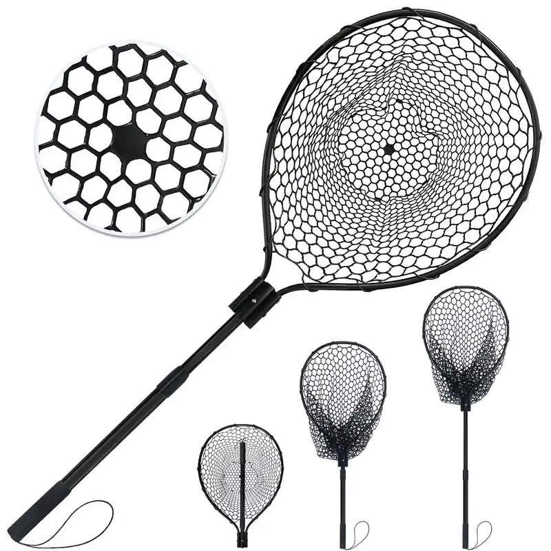 SEASPRO Rubber Fishing Net with Telescoping Handle Length 59" Depth 19.7" Hoop 23"x18" Silicone Extendable Aluminum Alloy Large Pier/Fly/Kayak/Fishpond/Crab/Saltwater Landing Fish Net Fishing Gear