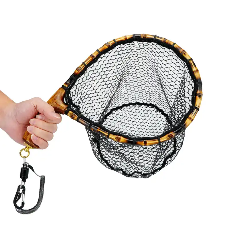 Nuoviyiya Fly Fishing Net with Release, Lightweight Trout Fishing Net with Wooden Handle Frame, Rubber-Coated Mesh Landing Nets for Minnow, Catch and Release