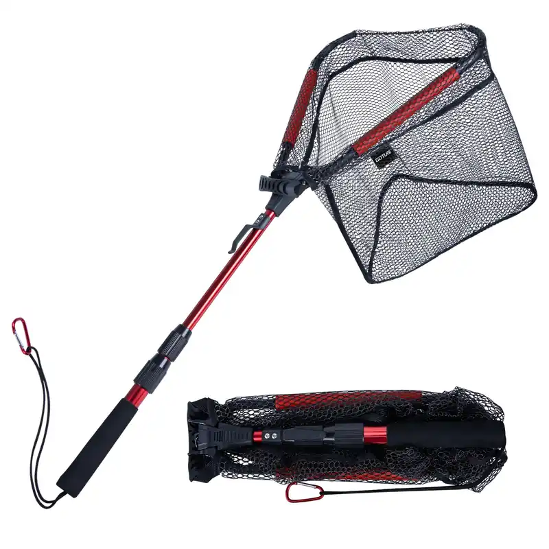 Goture Floating Fishing Net with Assist Handle, Aluminum Telescoping Handle, PVC Coated Nylon Mesh, Foldable Collapsible Fish Landing Net, Extendable Fish Nets for Kayak, Fly, Bass, Trout Fishing