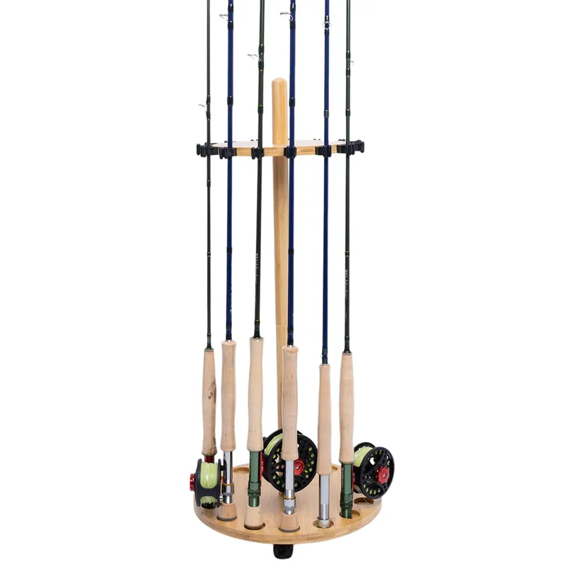 Ussuris Fishing Pole Rod Racks—Floor Stand Bamboo Fishing Gear Equipment Storage Organizer, Easy Installation - Round rods holder