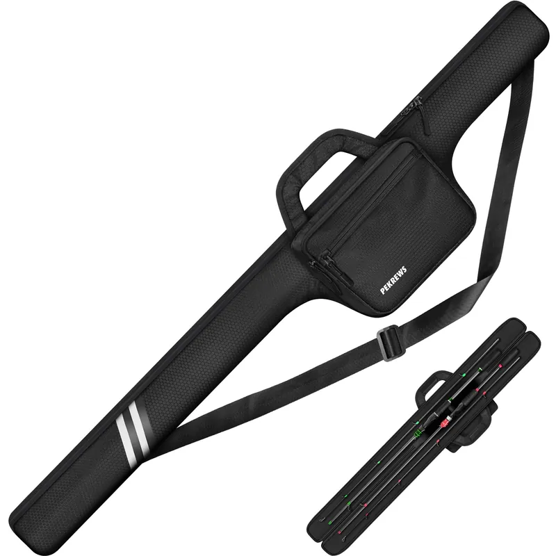 PEKREWS Fishing Rod Case, Fits 2 Set of 7ft Spinning Rod Reel Combo, Extendable 52inch Fishing Pole Bag (3.9ft-4.4ft) with Tackle Pockets, Padded Rod Bag with Strap Handle, Pole Travel Case For Angler