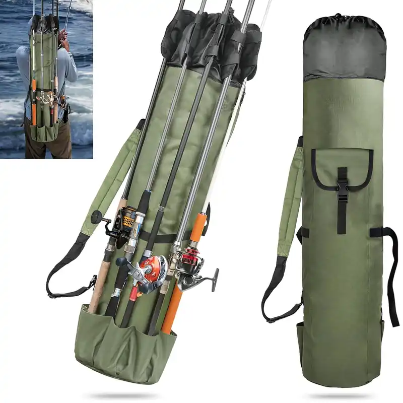 ReeMoo Fishing Rod Bag Fishing Rod Case Portable foldable Fishing Pole Bag Large Capacity Fishing Rods and Tackles Storage Bag Holds 5 Poles