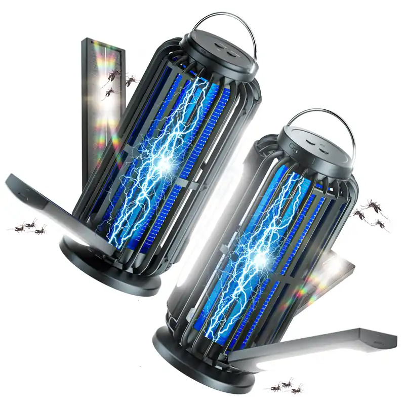 TYPEC 2 Pack Solar Bug Zapper, 3 Solar Charging Panels, 4200V Mosquito Zapper, Auto On/Off LED Light, IP67 Waterproof, USB-C & Solar Powered, Indoor Outdoor Insect Killer for Yard Patio Garden