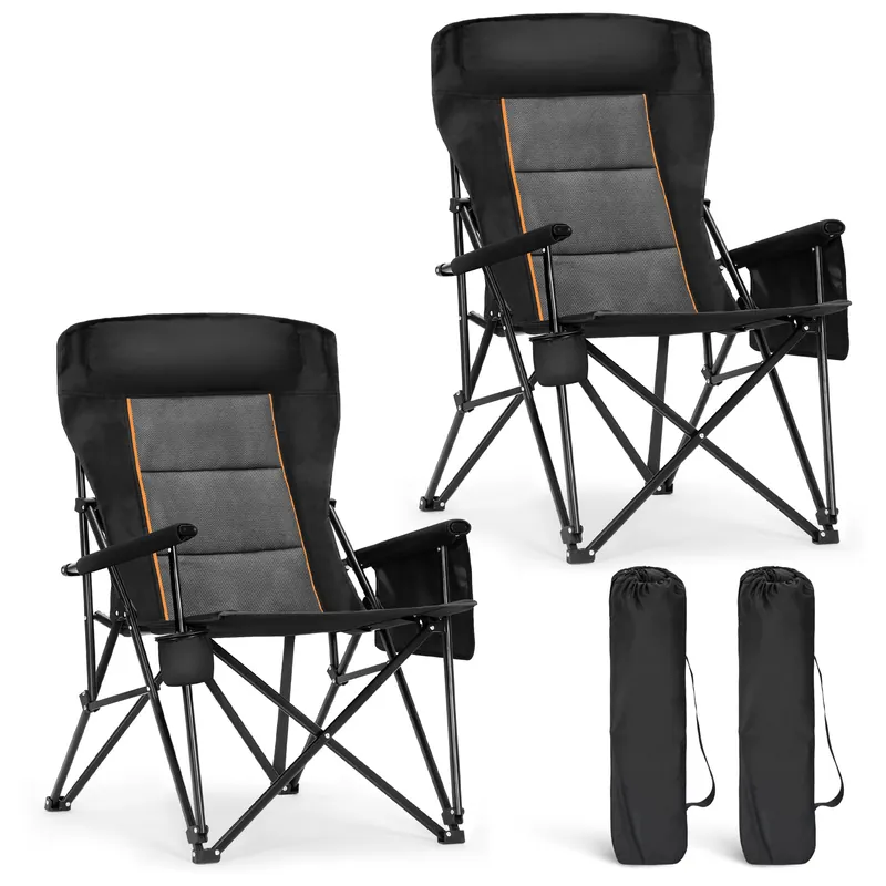 ALPHA CAMP Heavy Duty High Back Camping Chairs 500LBS Capacity Oversized Folding Chair Outdoor Chair with Headrest,Lawn with Side Pocket for Lawn, Sports and Fishing,2PC