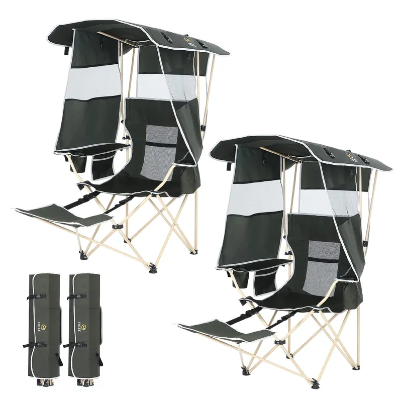 Nice C Chair with Canopy, Umbrella Chairs, Chair with Shades, Sports Chairs, w/Removable Footrest, Cooler Bag, Cup Holder for Camping, Fishing, Sports, Beach (2-P Green)