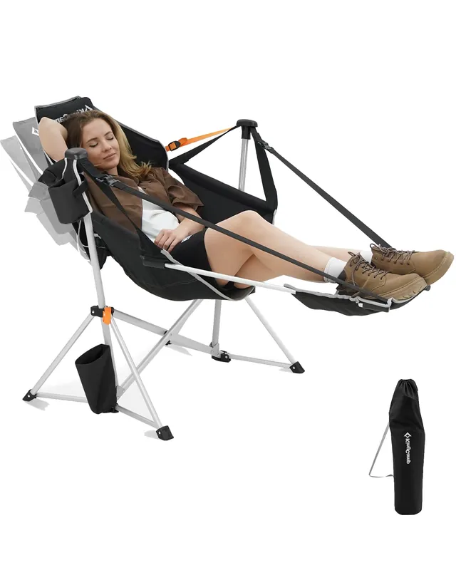 KingCamp Hammock Chair with Footrest – Heavy Duty Swinging Rocking Camping Chairs for Adults up to 400lbs, Folding Portable Oversized Rocker with Cup Holder & Pillow for Outdoor Beach Lawn RV Sports