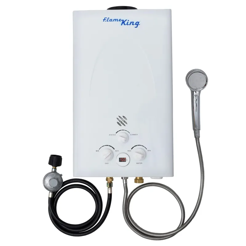 Flame King Portable Tankless Water Heater Propane Gas 10L 2.64 GPM at 68,000 BTU, Outdoor Instant Hot Water Shower for RV, Camping, Farm, Cabins
