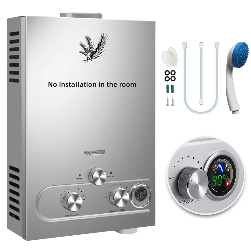 16L Propane Tankless Water Heater, 4.8GPM Camping Water Heater, Outdoor Portable Hot Water Heaters with Digital Display and Overheat Protection for Camp Boat Cabins