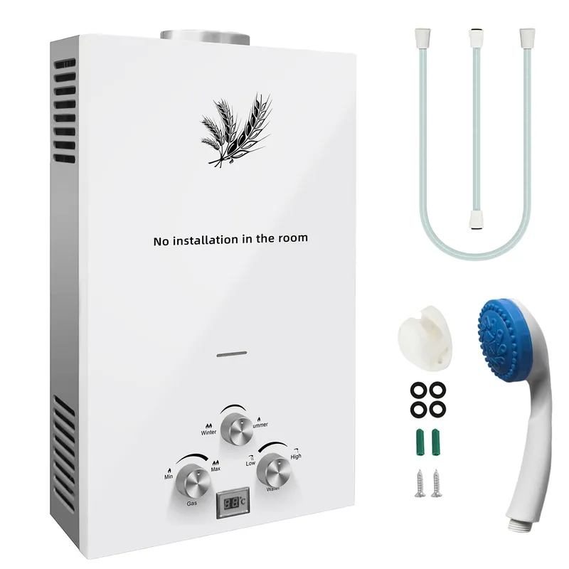 Propane Hot Water Heater, 12L Outdoor Water Heaters with Digital Display and Overheat Protection, 24KW Portable 24-Hour Instant Hot Water for RV Camping Outdoor Shower