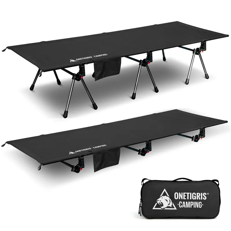 ONETIGRIS SUPRANUBIS Camping Cot, Height Adjustable with Cot Leg Extenders, Strong Support 330lbs, Lightweight Comfortable Folding Bed for Camping, Hiking, Travel, Truck, Beach, Office Nap