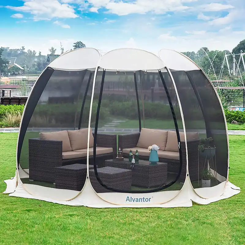 Alvantor® Screen House Room Camping Tent Outdoor Canopy Pop Up Sun Shade Hexagon Shelter Mesh Walls Not Waterproof 10‘x10‘ Beige Patent Pending