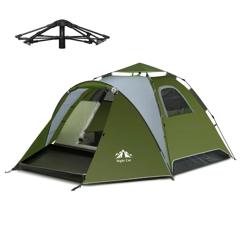 Night Cat Pop Up Tent 2-3 Persons Instant Set Up Tent with Footprint Tarp & Porch, Automatic Double Layer Waterproof Camping Tent with Rainfly Trekking Pole Not Included