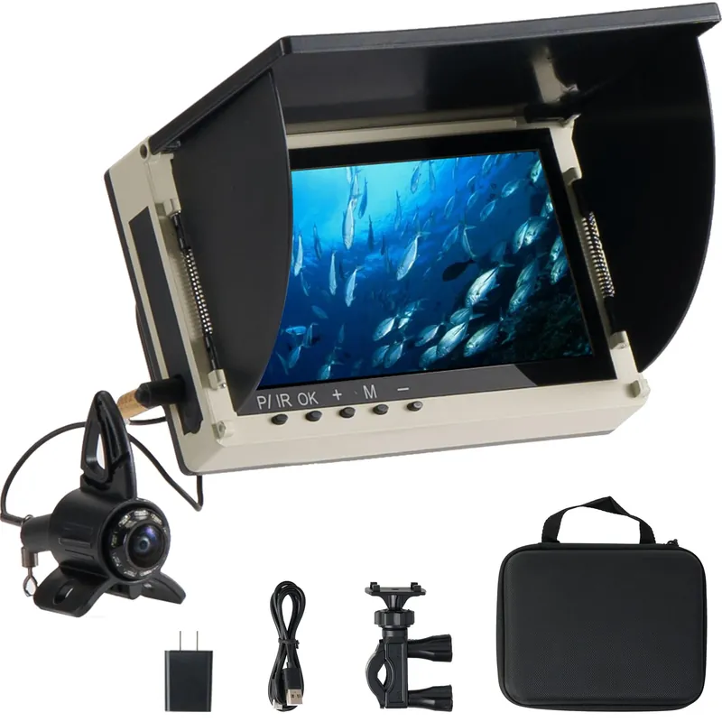 iisquilyx Portable Fish Finder with Underwater Camera IP68 Waterproof 5 Inch IPS Display for Ice/Lake Fishing &Murky Conditions Depth Finder for Ice Fishing/Boats/Kayaks with 8ooomAh Battery