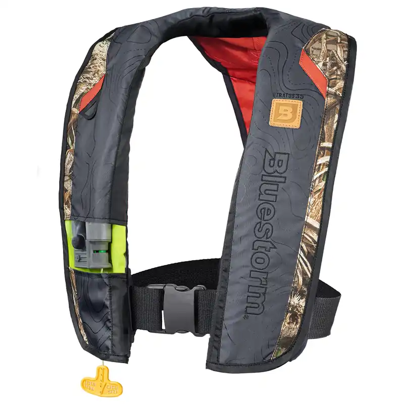 BLUESTORM Stratus 35 Inflatable Life Jacket PFD for Adults (Max5 Camo) US Coast Guard (USCG) Approved Automatic Self Inflating Life Vest Preserver with Manual Ripcord
