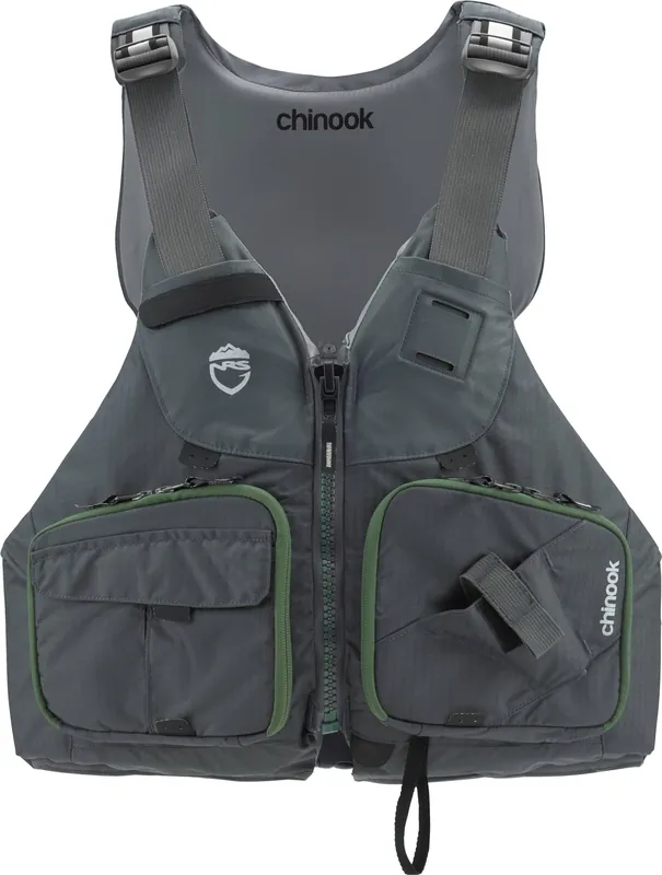 NRS Chinook Fishing Life Jacket for Fishing Adult USCG Type III PFD Mesh Back Front Zip Vest with Pockets for Rafting, Kayaking, Paddling