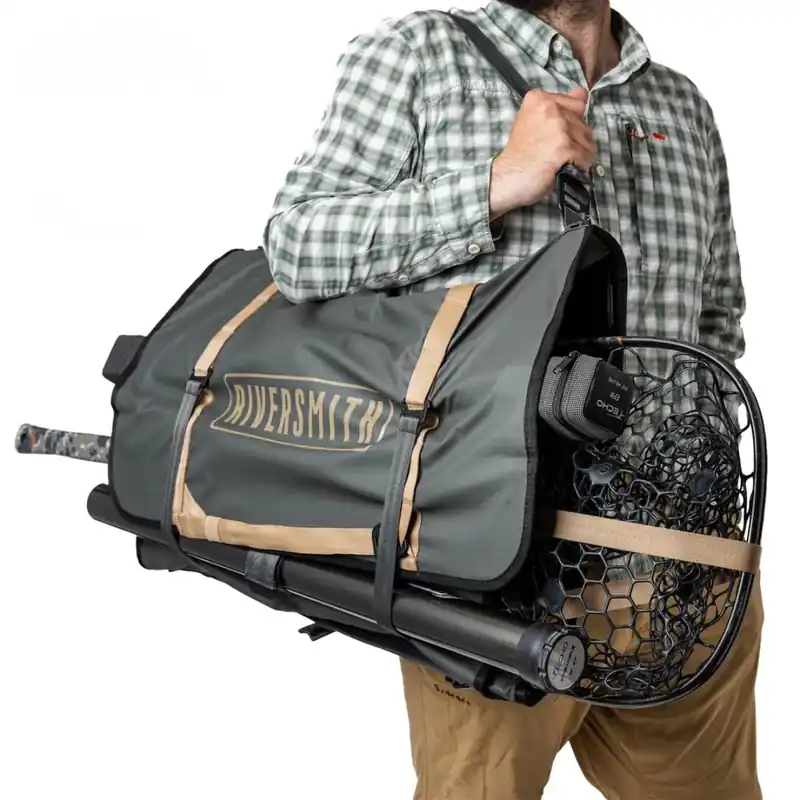 RiverSmith Fly Fishing Wader & Boot Bag – Gear-Roll Wader Bag with Changing Mat, Waterproof Pocket, Rod & Net Storage – Fly Fishing Gear Organizer – Shadow Kelp