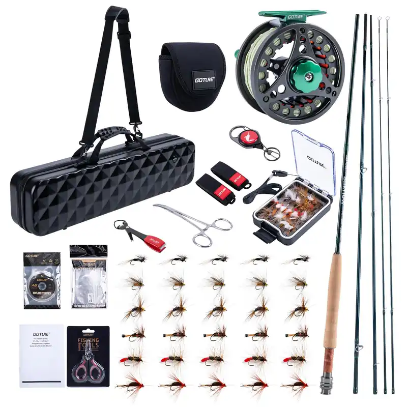 Goture Fly Fishing Rod and Reel Combo with Gear Case, 9FT 5 Carbon Fly Rod, Violet Hardwood Reel Seat, Pre-Spooled Reel, Fly Line, Flies and Carry Bag Complete Starter Kit C1