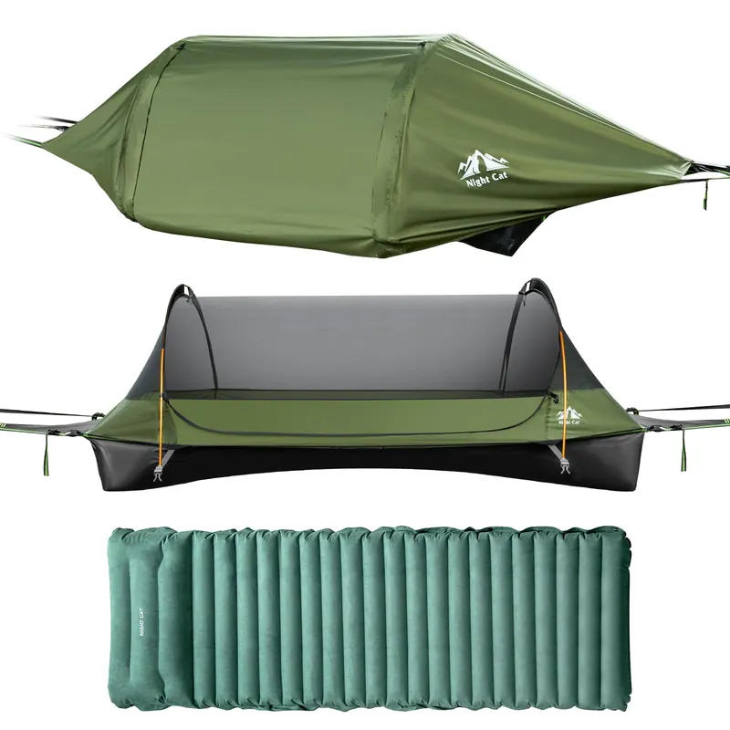 Night Cat Flat Lay Hammock Tent with Mosquito Net Waterproof Rainfly for 1 Person Backpacking Hiking Camping Lightweight 330LBS 87x28x19in