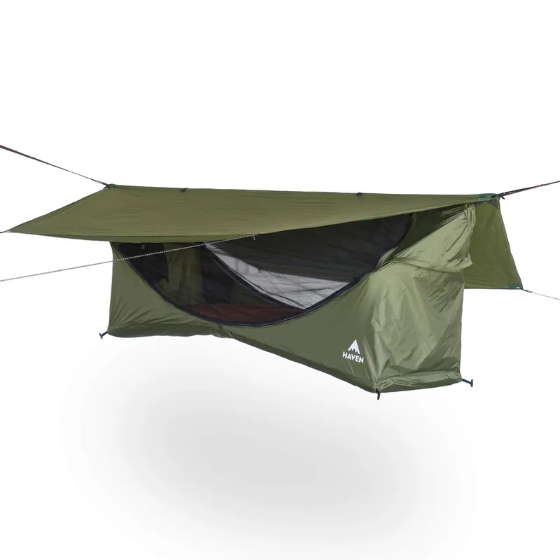Haven Tent Original Lay-Flat Hammock Tent (Forest Green) – Comfortable Waterproof Camping Hammock with Mosquito Net – Includes Insulated Sleeping Pad & Rainfly