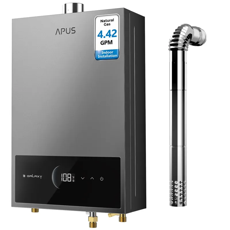 APUS Tankless Water Heater Natural Gas, Up to 4.42 GPM, Indoor Tankless Water Heater, 95,000 BTU on Demand Instant Hot Water Heaters with Smart Digital Display,Space Gray