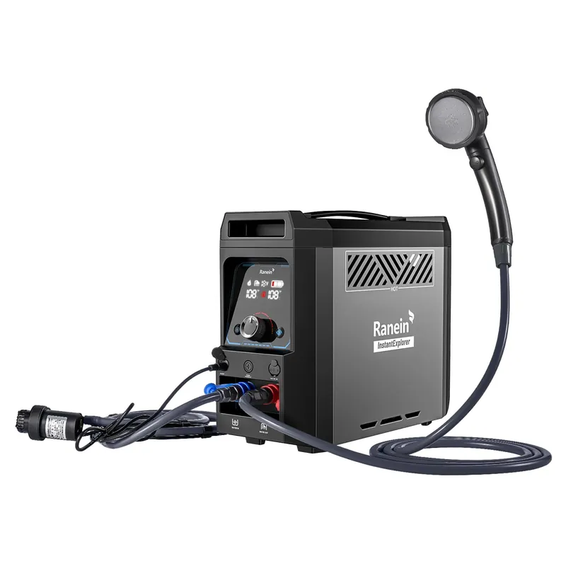 Ranein Portable Propane Water Heater with User-Friendly Control Knob Design, Built-in 4000mAh Rechargeable Battery, Instant Hot Water Pump & Showerhead for Camping, Hiking, RV, Outdoor & Travel