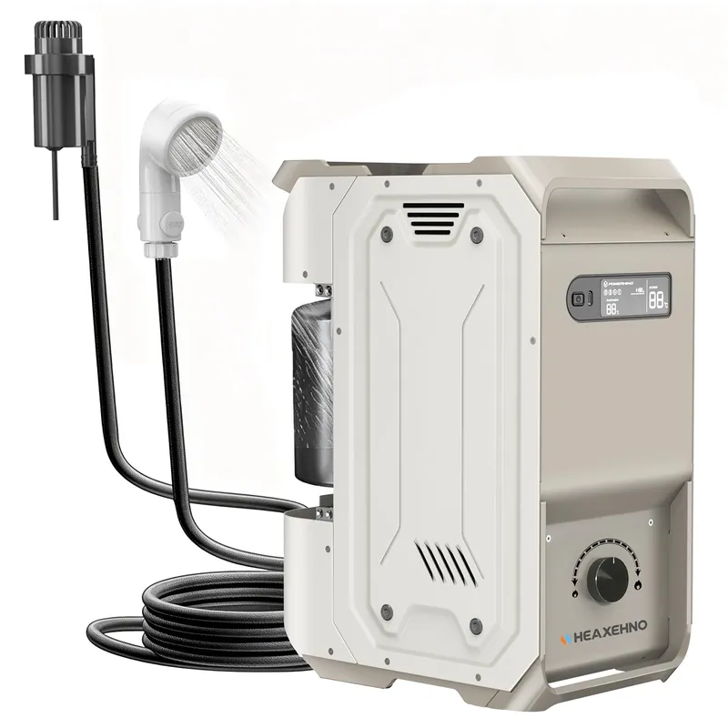 HEAXEHNO S2 Portable Propane Water Heater - Instant Hot Water On-Demand & Constant Temperature, 200-Min Ultra-Long Battery Life, All-Season Camping Shower for RV, Hiking, Fishing & Glamping