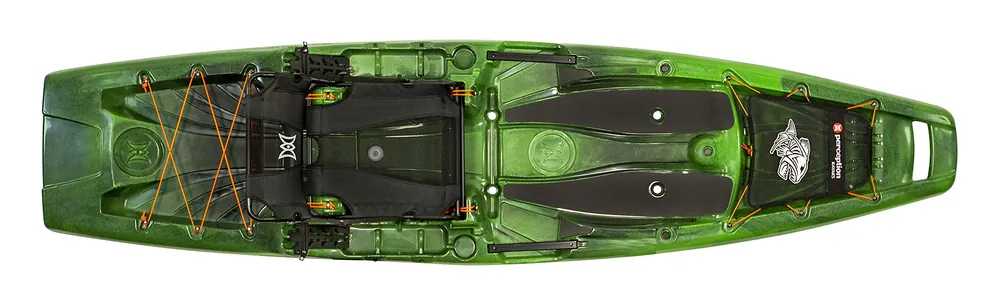 Perception Kayaks Outlaw 11.5 - Sit on Top Fishing Kayak - Fold Away Lawn Chair Seat - 4 Rod Holders - Integrated Tackle Trays - 11.5 ft - Moss Camo